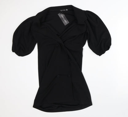 I SAW IT FIRST Womens Black Polyester Jacket Dress Size 10 V-Neck