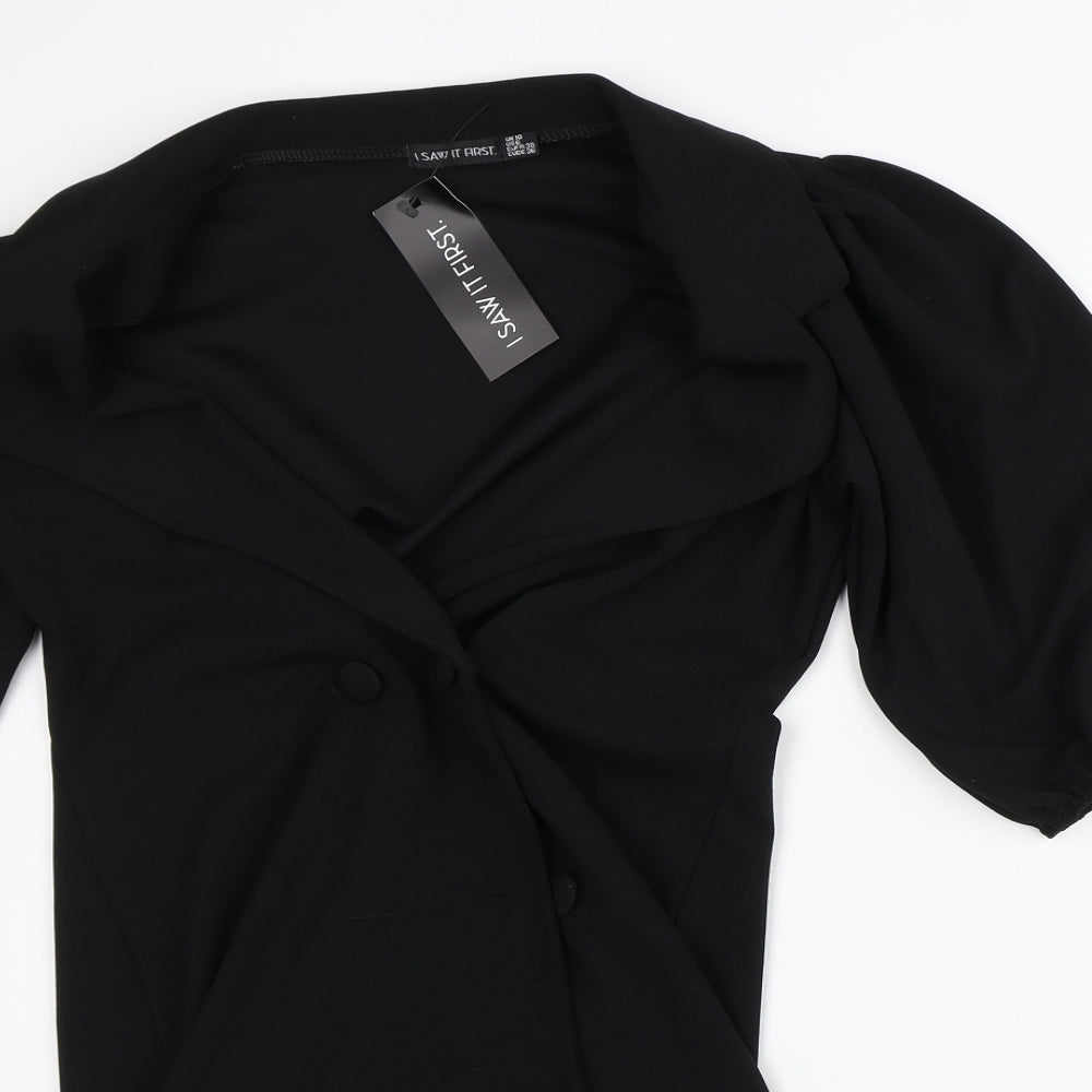 I SAW IT FIRST Womens Black Polyester Jacket Dress Size 10 V-Neck
