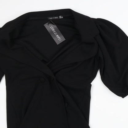 I SAW IT FIRST Womens Black Polyester Jacket Dress Size 10 V-Neck