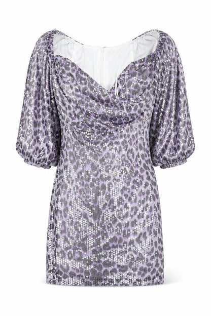 In the Style Womens Purple Geometric Polyester Pencil Dress Size 8 Off the Shoulder