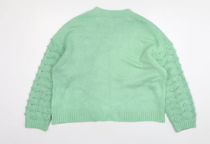 George Womens Green Round Neck Acrylic Pullover Jumper Size L