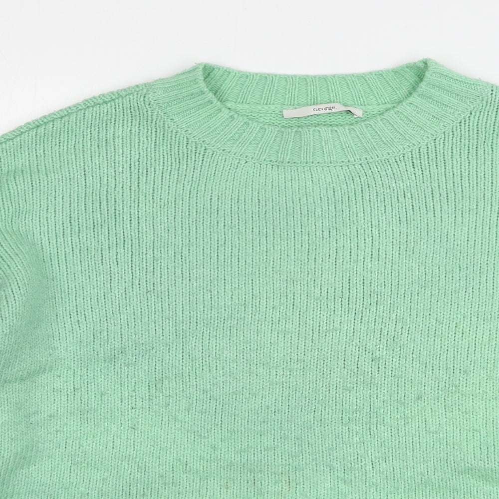 George Womens Green Round Neck Acrylic Pullover Jumper Size L