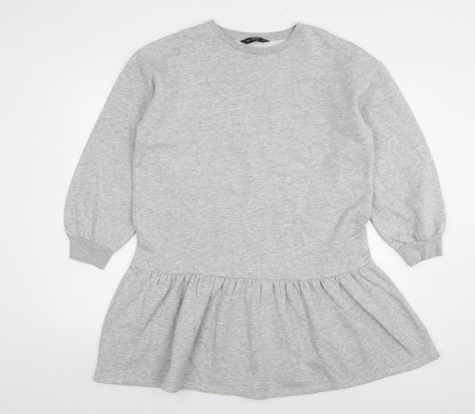 F&F Womens Grey Cotton Jumper Dress Size 12 Round Neck