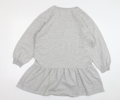 F&F Womens Grey Cotton Jumper Dress Size 12 Round Neck