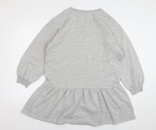 F&F Womens Grey Cotton Jumper Dress Size 12 Round Neck