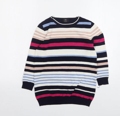 F&F Womens Multicoloured Round Neck Striped Cotton Pullover Jumper Size 6