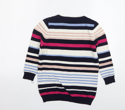 F&F Womens Multicoloured Round Neck Striped Cotton Pullover Jumper Size 6