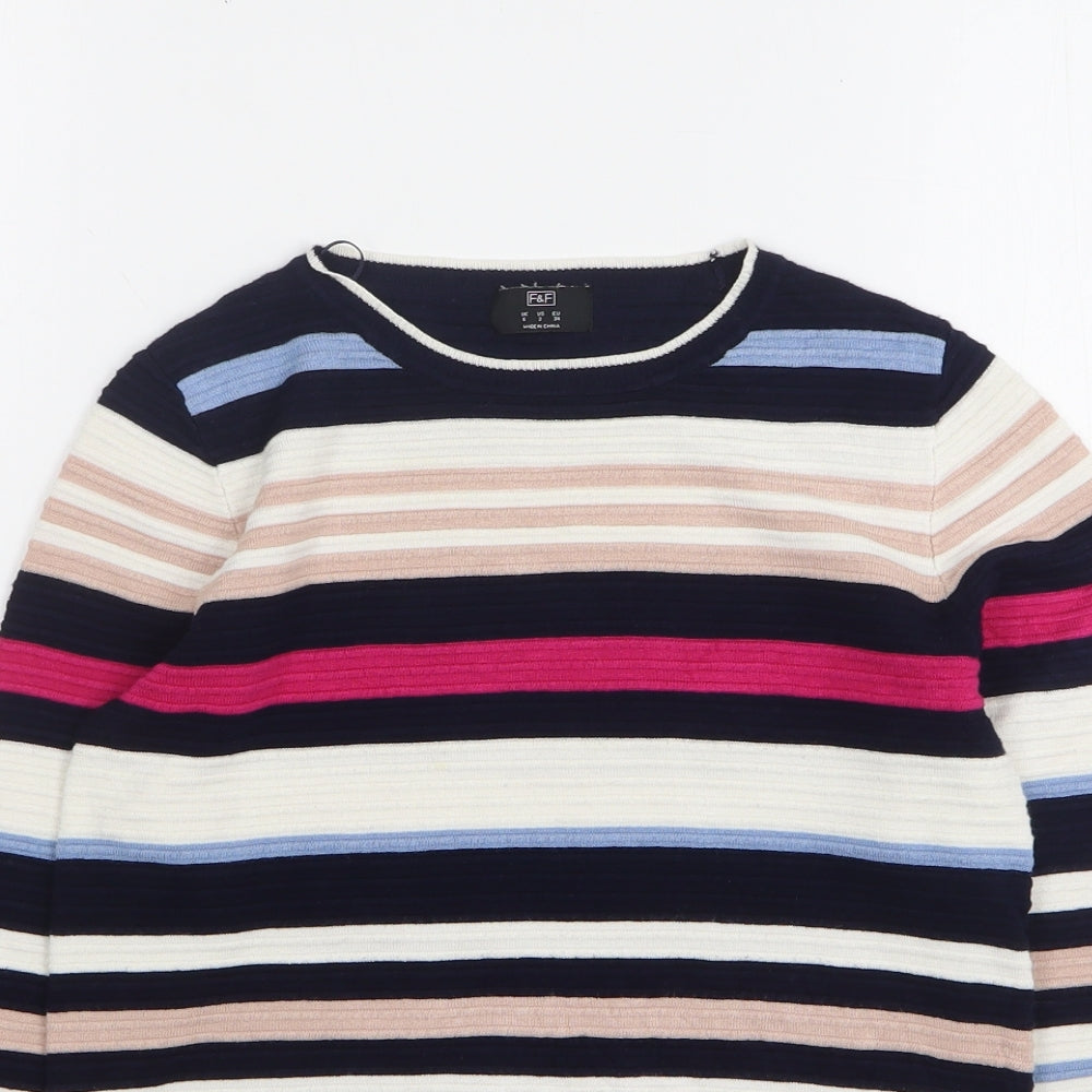 F&F Womens Multicoloured Round Neck Striped Cotton Pullover Jumper Size 6