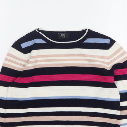 F&F Womens Multicoloured Round Neck Striped Cotton Pullover Jumper Size 6