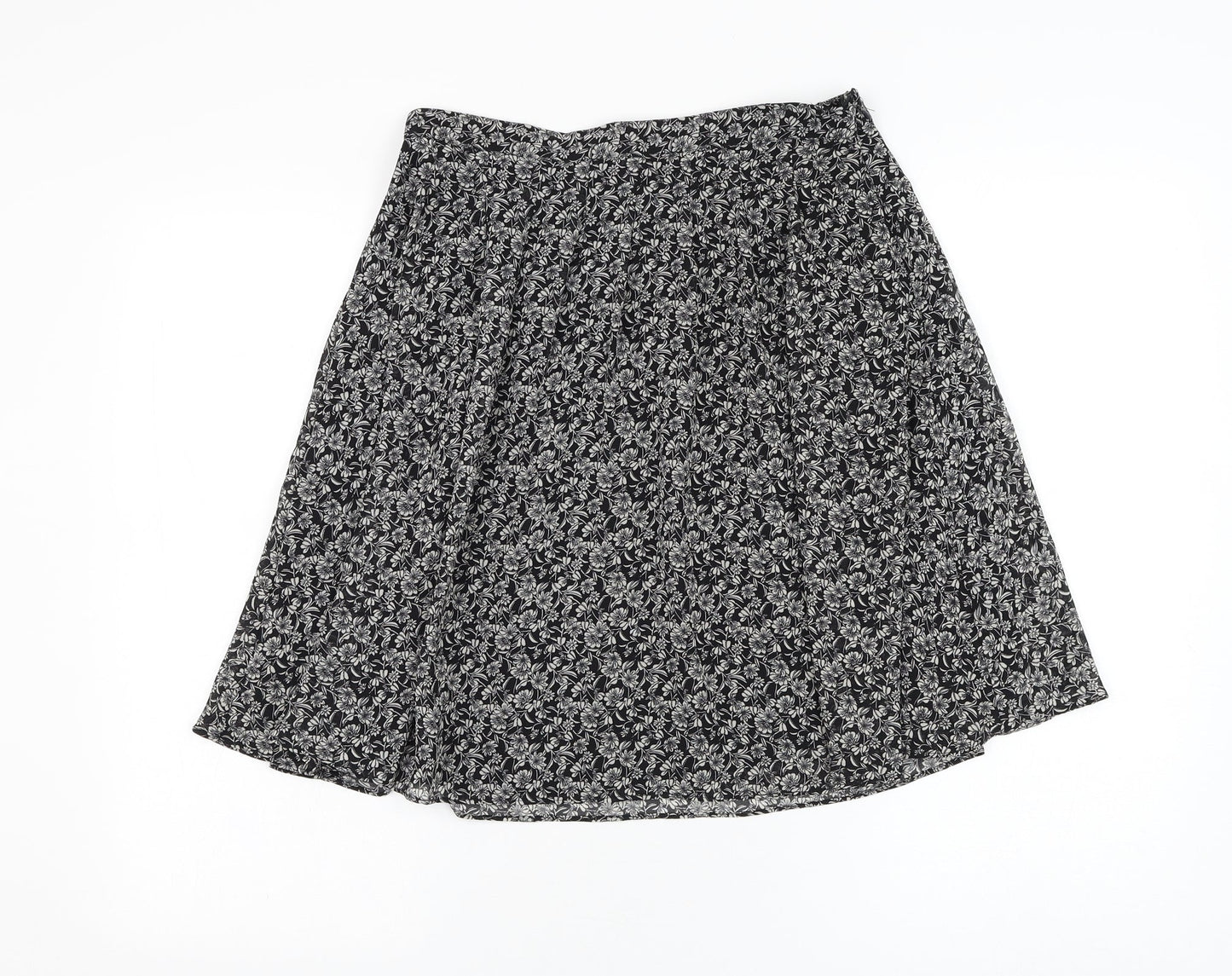 H&M Womens Black Floral Polyester Flare Skirt Size S