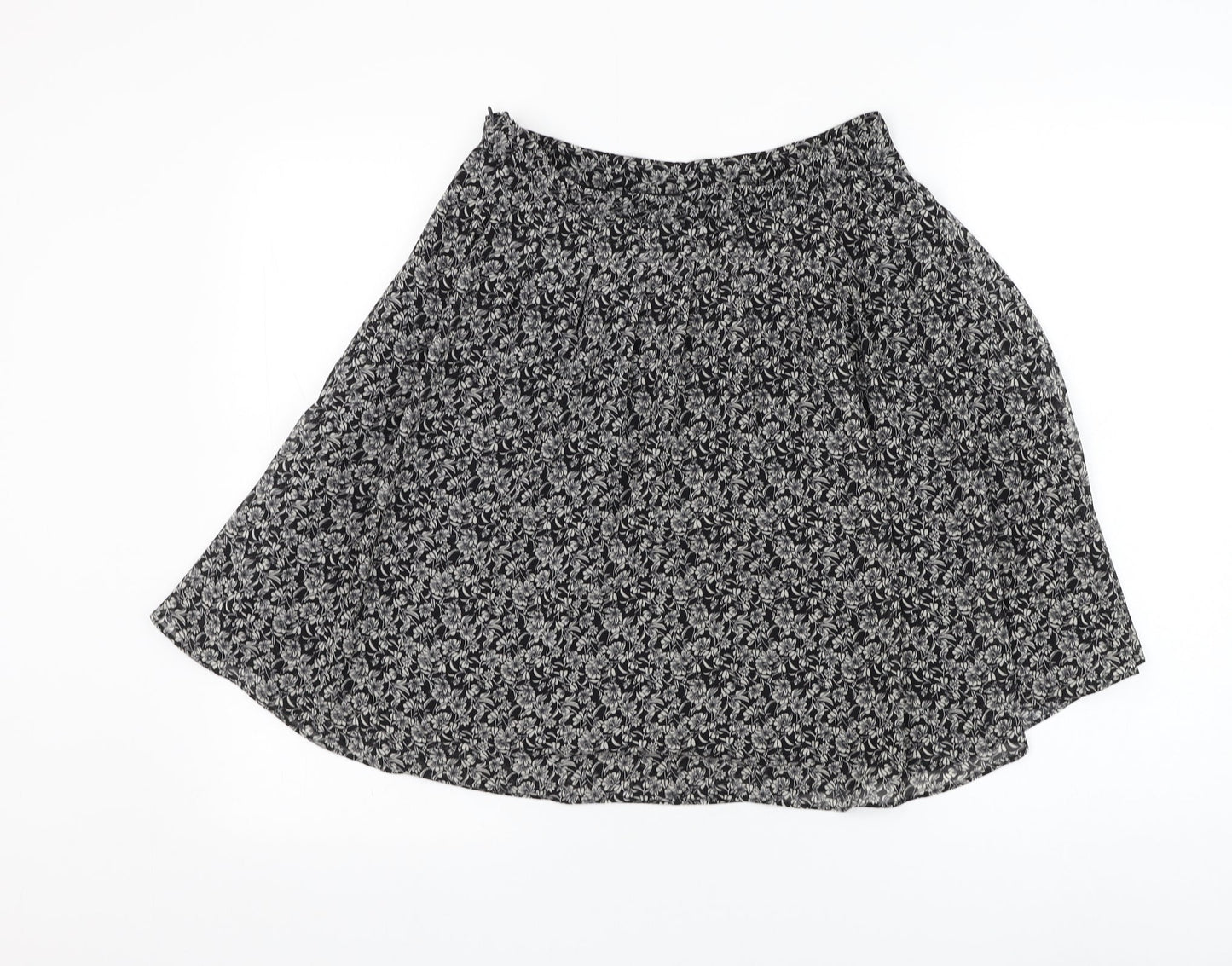 H&M Womens Black Floral Polyester Flare Skirt Size S