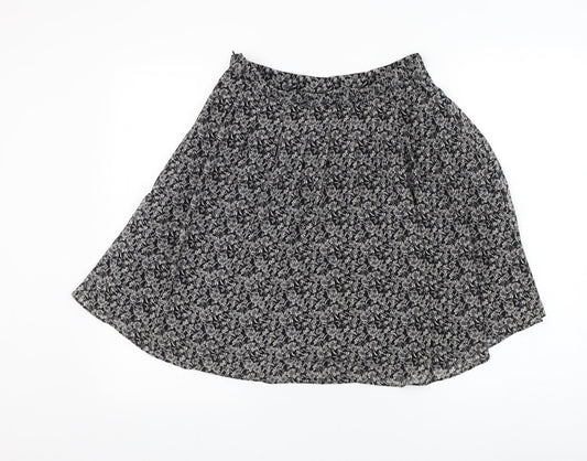 H&M Womens Black Floral Polyester Flare Skirt Size S