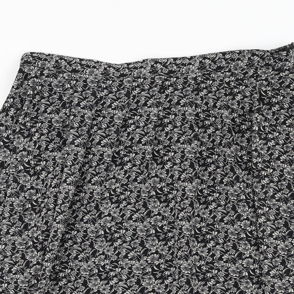 H&M Womens Black Floral Polyester Flare Skirt Size S