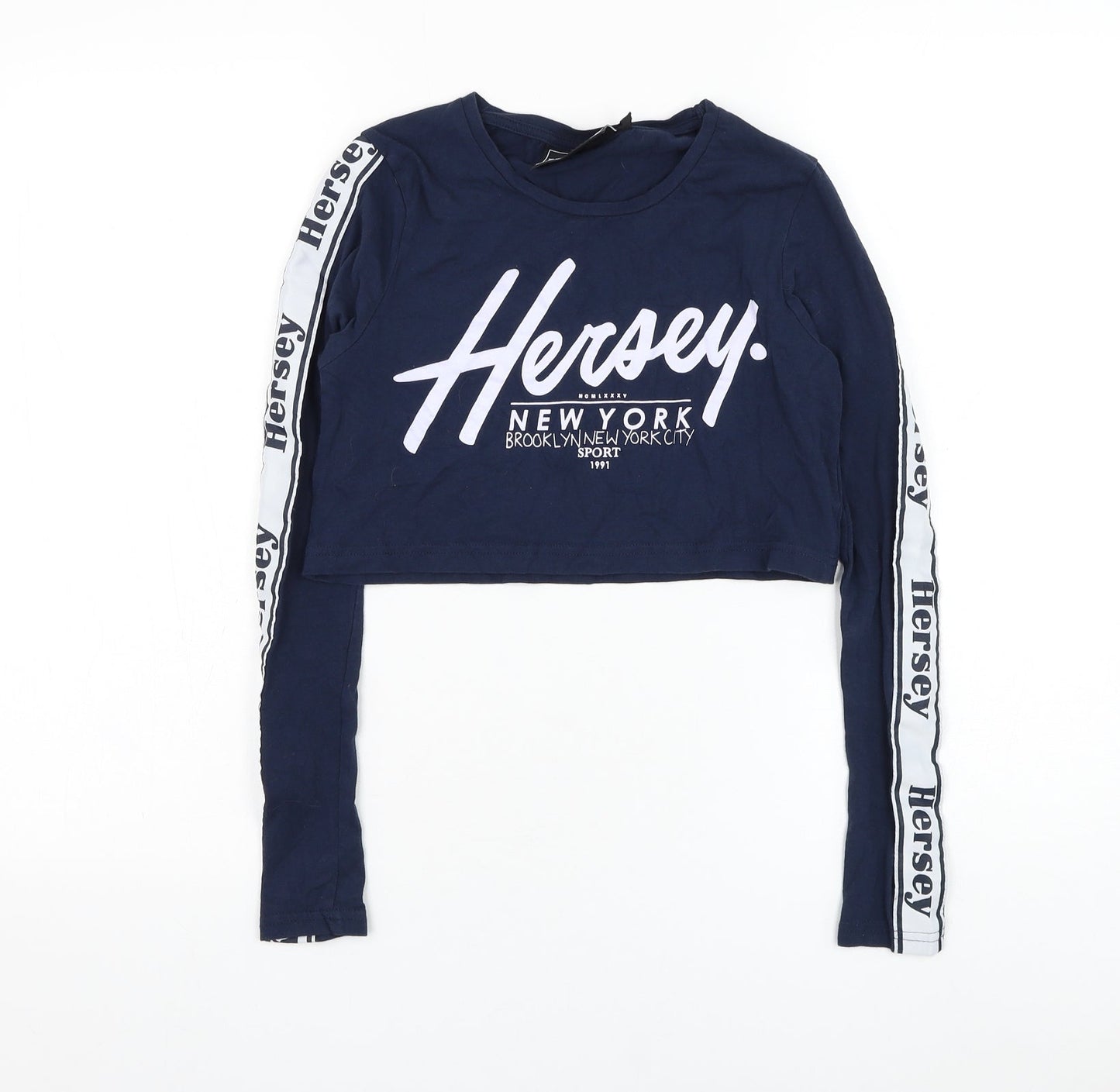 Hersey Girls Blue Cotton Basic T-Shirt Size 12-13 Years Round Neck Pullover