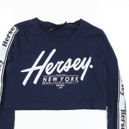Hersey Girls Blue Cotton Basic T-Shirt Size 12-13 Years Round Neck Pullover