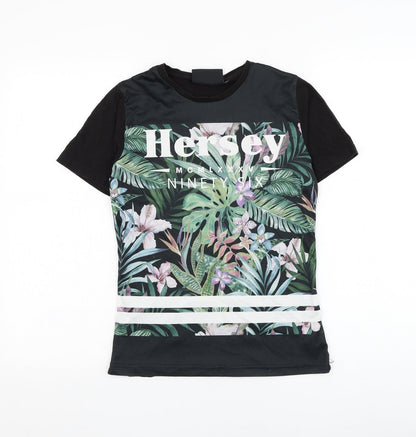 Hersey Boys Black Cotton Basic T-Shirt Size 10-11 Years Round Neck Pullover