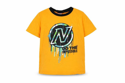 NERF Boys Orange Cotton Basic T-Shirt Size 5-6 Years Round Neck Pullover
