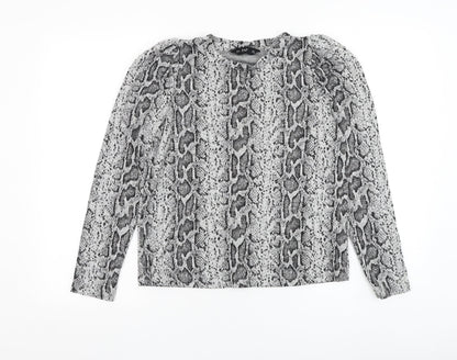 F&F Womens Grey Round Neck Animal Print Polyester Pullover Jumper Size 6