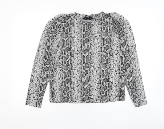 F&F Womens Grey Round Neck Animal Print Polyester Pullover Jumper Size 6