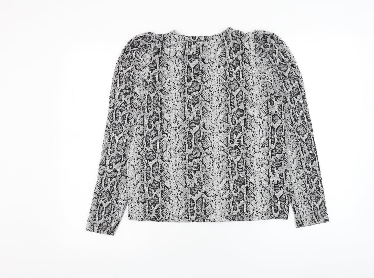 F&F Womens Grey Round Neck Animal Print Polyester Pullover Jumper Size 6