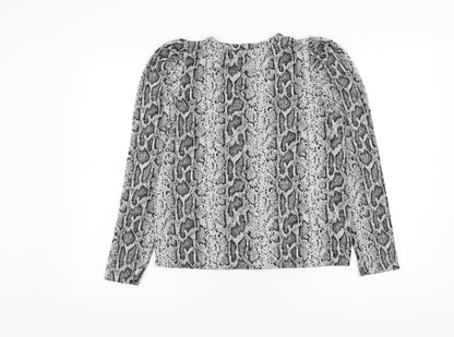 F&F Womens Grey Round Neck Animal Print Polyester Pullover Jumper Size 6