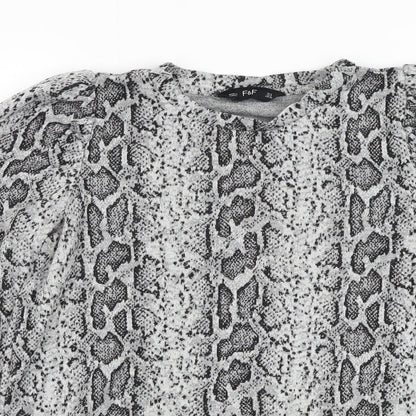 F&F Womens Grey Round Neck Animal Print Polyester Pullover Jumper Size 6