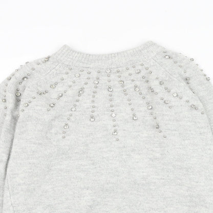 George Womens Grey Round Neck Acrylic Pullover Jumper Size XS