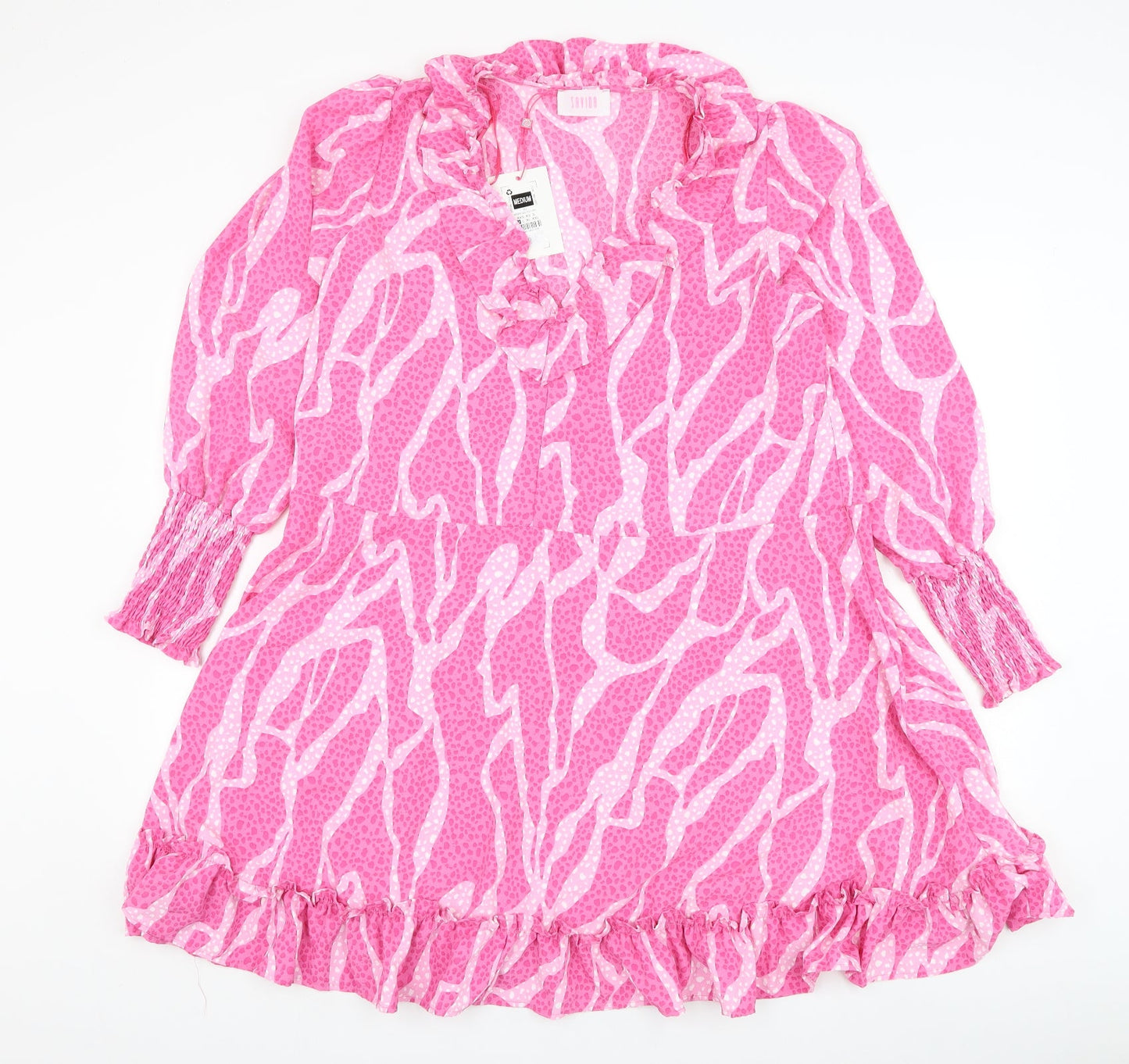 Savida Womens Pink Animal Print Polyester Trapeze & Swing Size M V-Neck Pullover