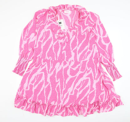 Savida Womens Pink Animal Print Polyester Trapeze & Swing Size M V-Neck Pullover