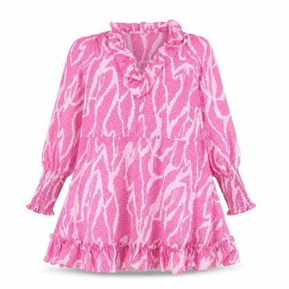 Savida Womens Pink Animal Print Polyester Trapeze & Swing Size M V-Neck Pullover