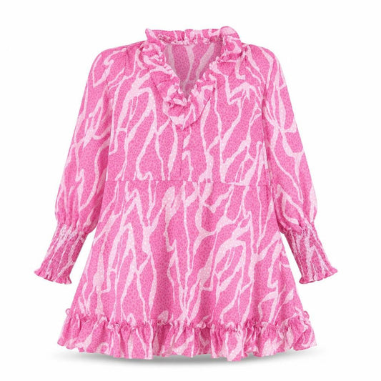 Savida Womens Pink Animal Print Polyester Trapeze & Swing Size M V-Neck Pullover