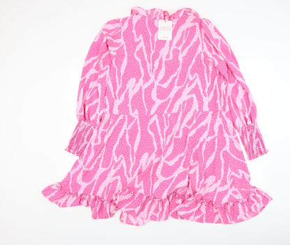 Savida Womens Pink Animal Print Polyester Trapeze & Swing Size M V-Neck Pullover
