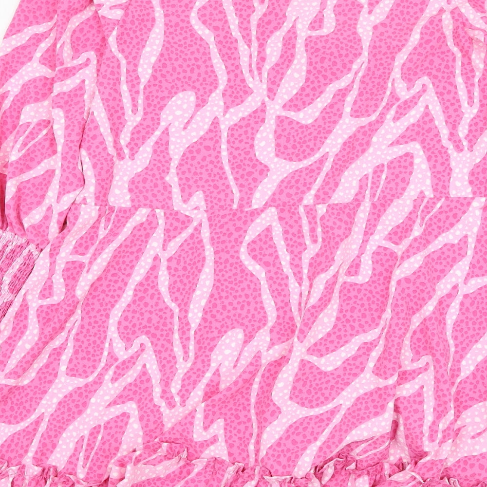Savida Womens Pink Animal Print Polyester Trapeze & Swing Size M V-Neck Pullover