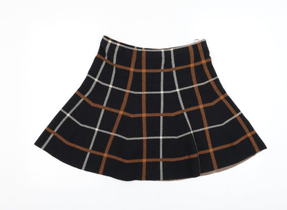 Oasis Womens Black Check Cotton Skater Skirt Size M