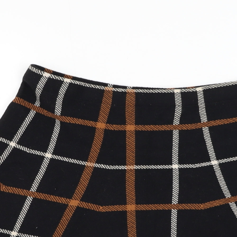 Oasis Womens Black Check Cotton Skater Skirt Size M