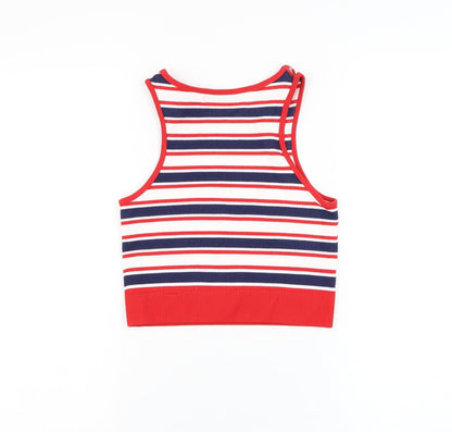 Dunnes Stores Womens White Striped Nylon Basic Tank Size XS Round Neck