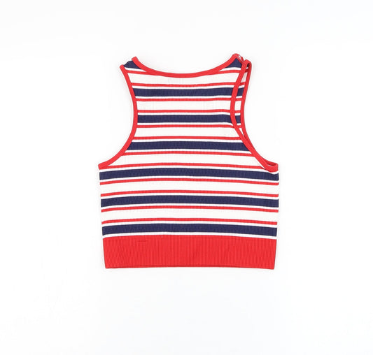 Dunnes Stores Womens White Striped Nylon Basic Tank Size XS Round Neck