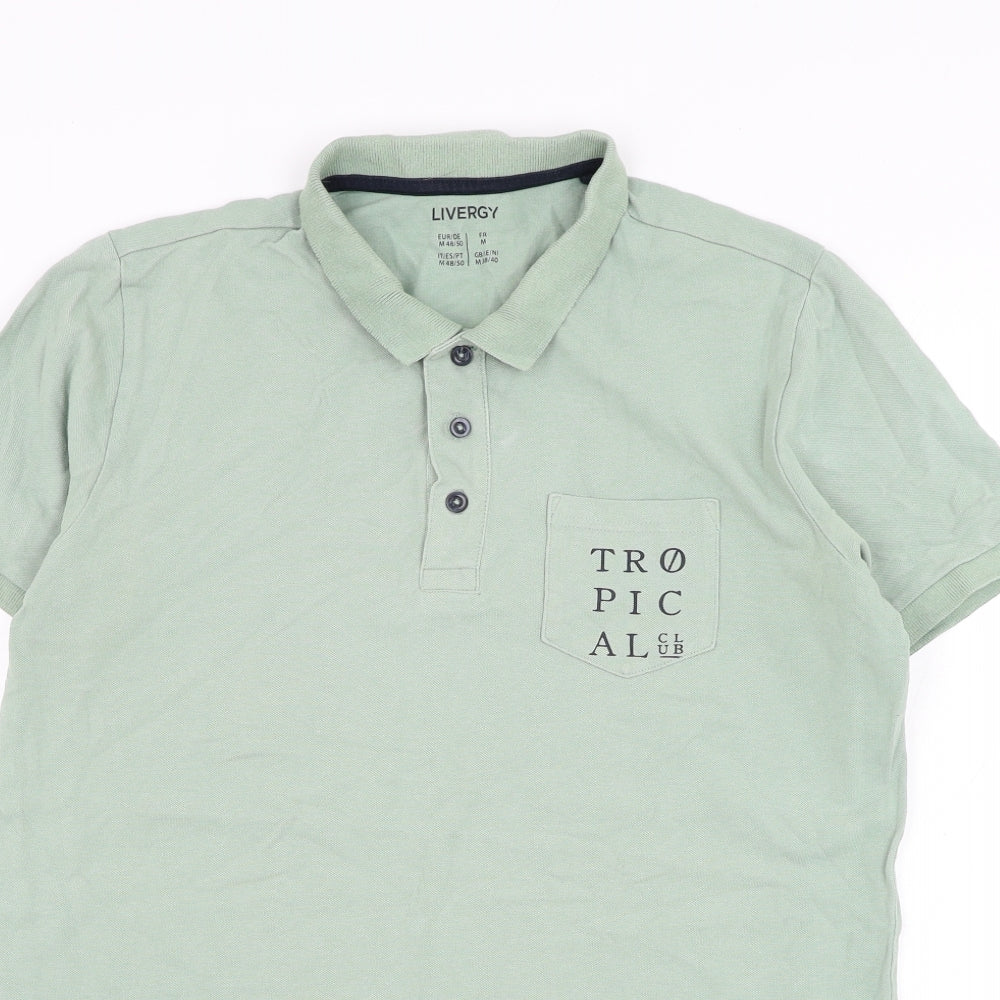 Livergy Mens Green Cotton Polo Size M Collared Pullover - Tropical Club