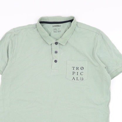 Livergy Mens Green Cotton Polo Size M Collared Pullover - Tropical Club