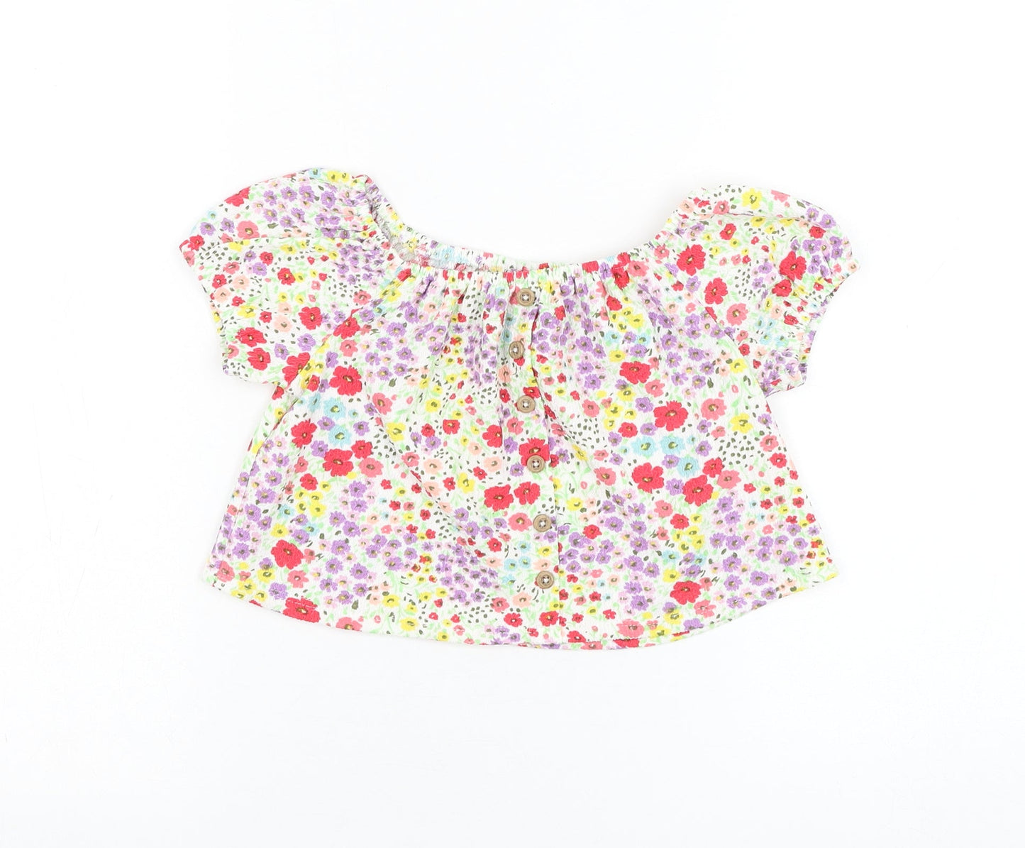 Matalan Girls White Floral Polyester Basic Blouse Size 5 Years Round Neck Pullover
