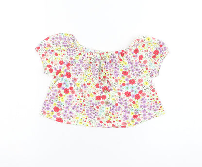 Matalan Girls White Floral Polyester Basic Blouse Size 5 Years Round Neck Pullover