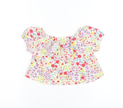 Matalan Girls White Floral Polyester Basic Blouse Size 5 Years Round Neck Pullover