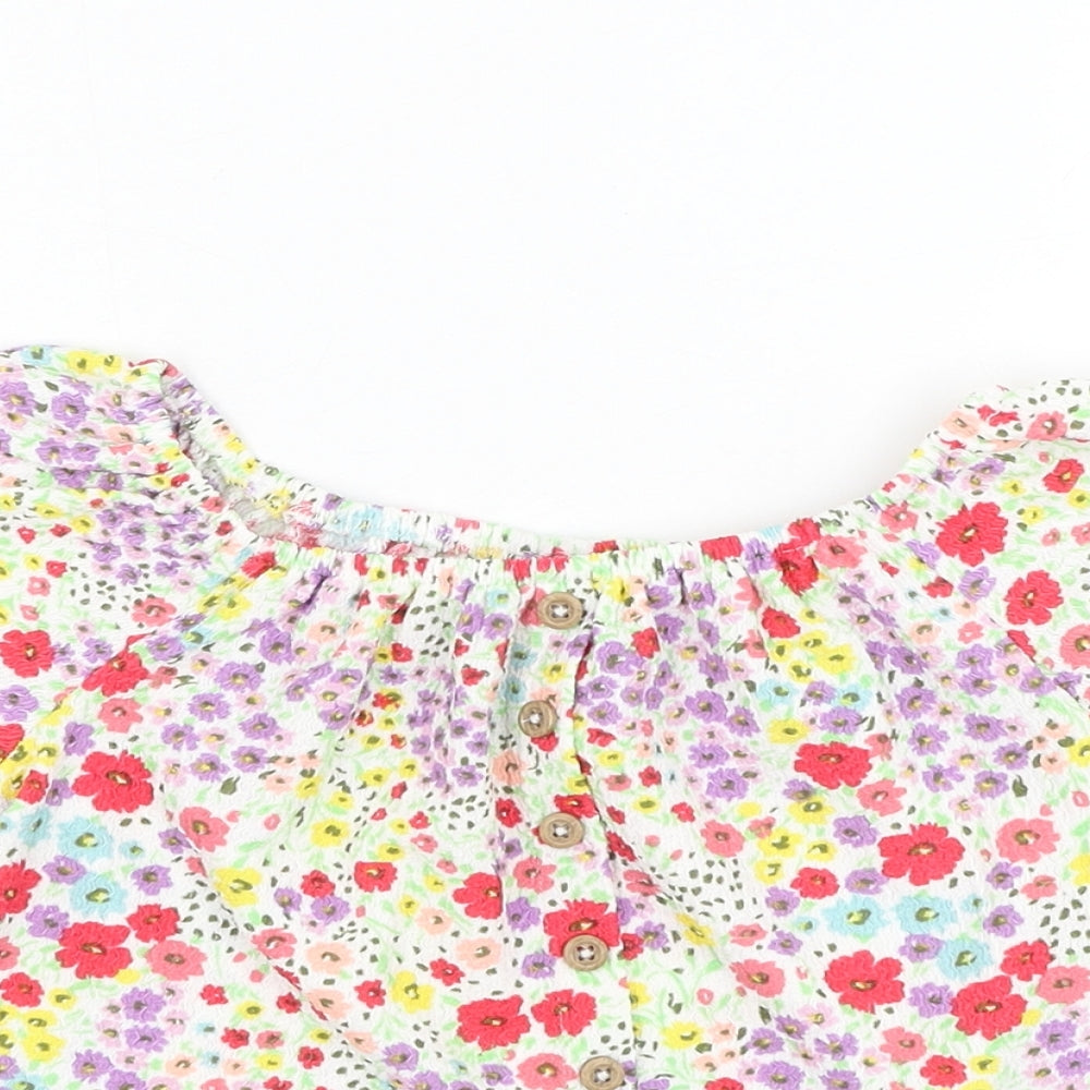 Matalan Girls White Floral Polyester Basic Blouse Size 5 Years Round Neck Pullover