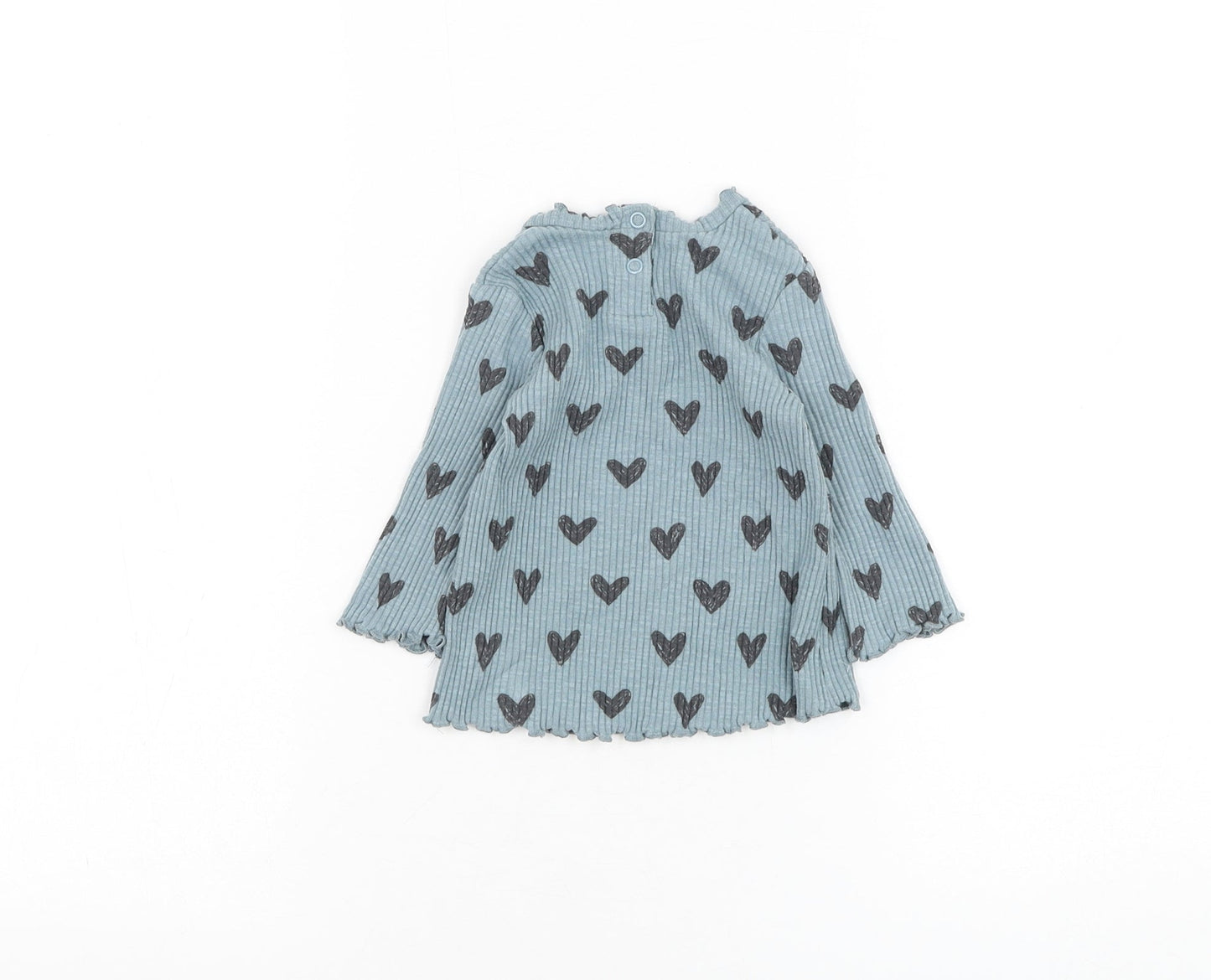 George Girls Blue Cotton Basic T-Shirt Size 3-6 Months Round Neck Pullover - Heart
