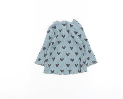 George Girls Blue Cotton Basic T-Shirt Size 3-6 Months Round Neck Pullover - Heart