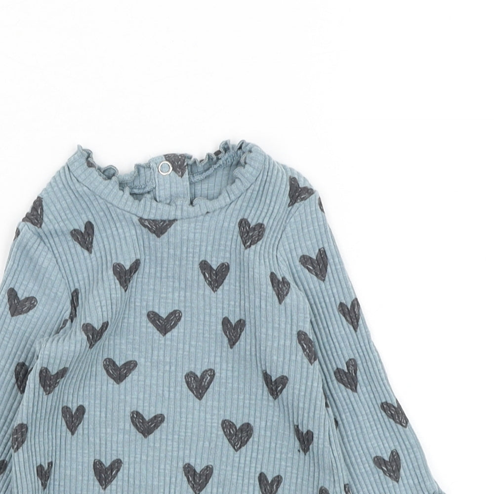 George Girls Blue Cotton Basic T-Shirt Size 3-6 Months Round Neck Pullover - Heart