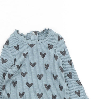George Girls Blue Cotton Basic T-Shirt Size 3-6 Months Round Neck Pullover - Heart