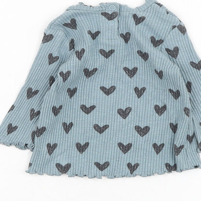 George Girls Blue Cotton Basic T-Shirt Size 3-6 Months Round Neck Pullover - Heart