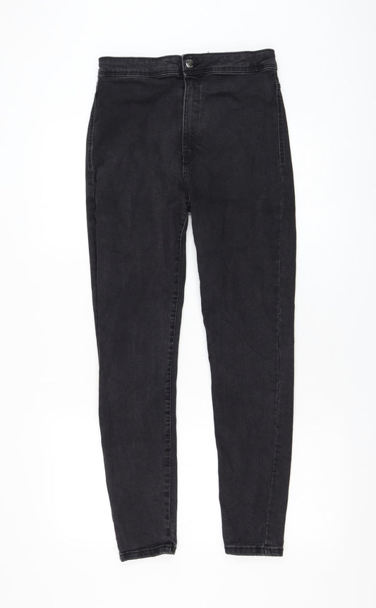 Bershka Womens Black Cotton Skinny Jeans Size 14 L27 in Regular Zip