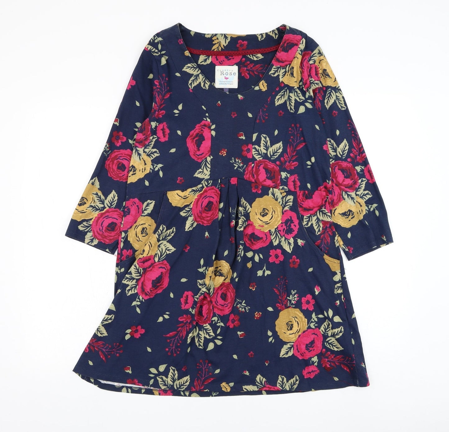 EWM Womens Blue Floral Cotton Shift Size S Round Neck Pullover